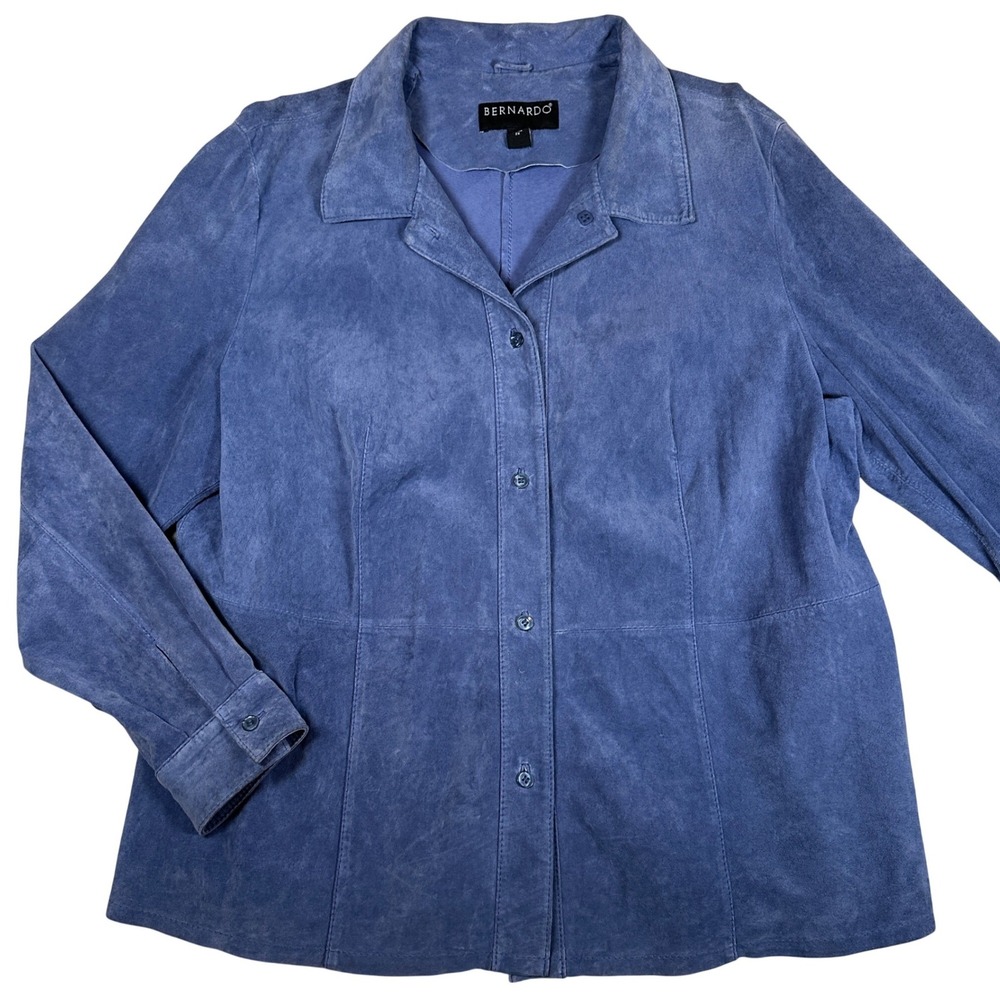 Bernardo 2X Blue Suede Leather Button Front Shirt Jacket Shacket Periwinkle‎